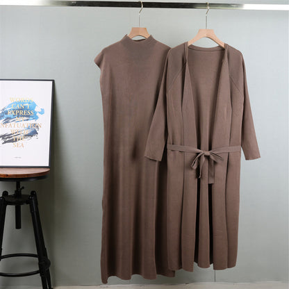 Sleeveless Vest Dress Matching Long Long Sleeve Long Sleeve Cardigan Autumn Two Piece Suit