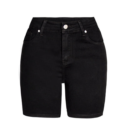 Short en jean taille haute pour femme, coupe slim, élastique, décontracté, crayon, noir pur