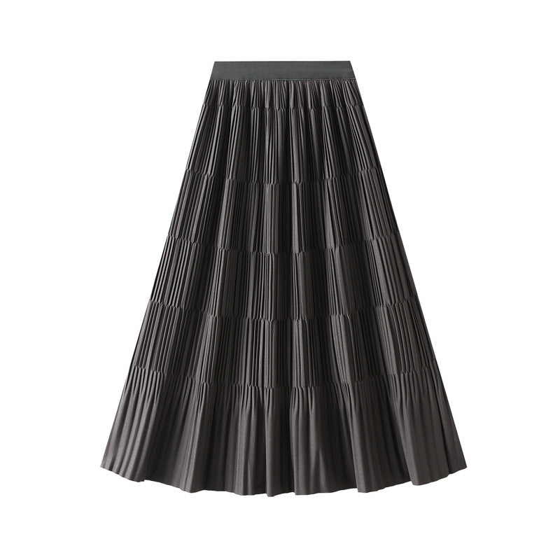 Mid Length Pleated Draping Skirt for Women Autumn Winter A line High Waist Skirt