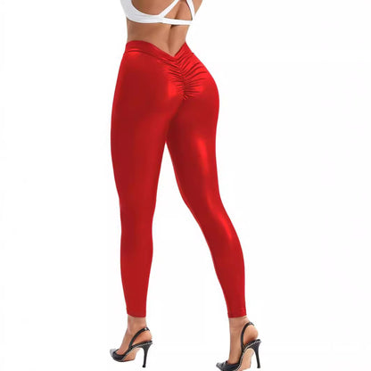 Produits Pantalon crayon en cuir brillant Pantalon sexy en similicuir extensible et moulant taille V pour femme