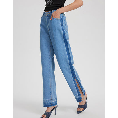 Vêtements pour femmes Pantalon taille haute décontracté rétro à la mode Pantalon en denim droit fendu au pied