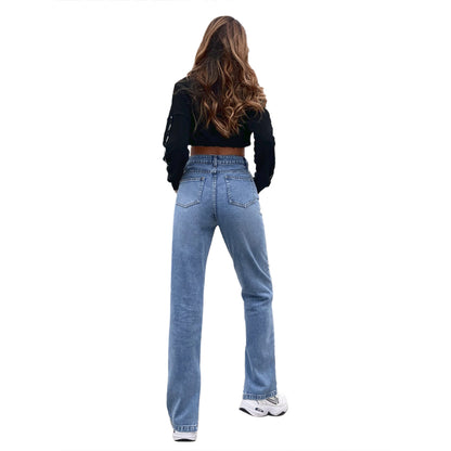 Vêtements pour femmes Pantalon en jean taille haute décontracté et polyvalent Printemps Été