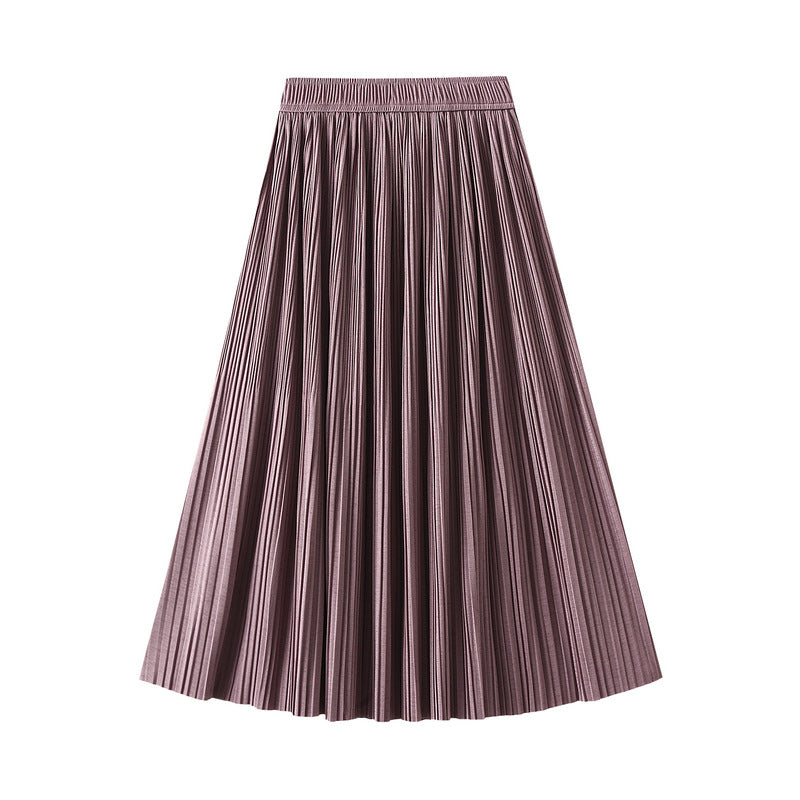 Draping Effect Pleated Skirt Women Skirt Spring High Grade Mid Length A line Skirt