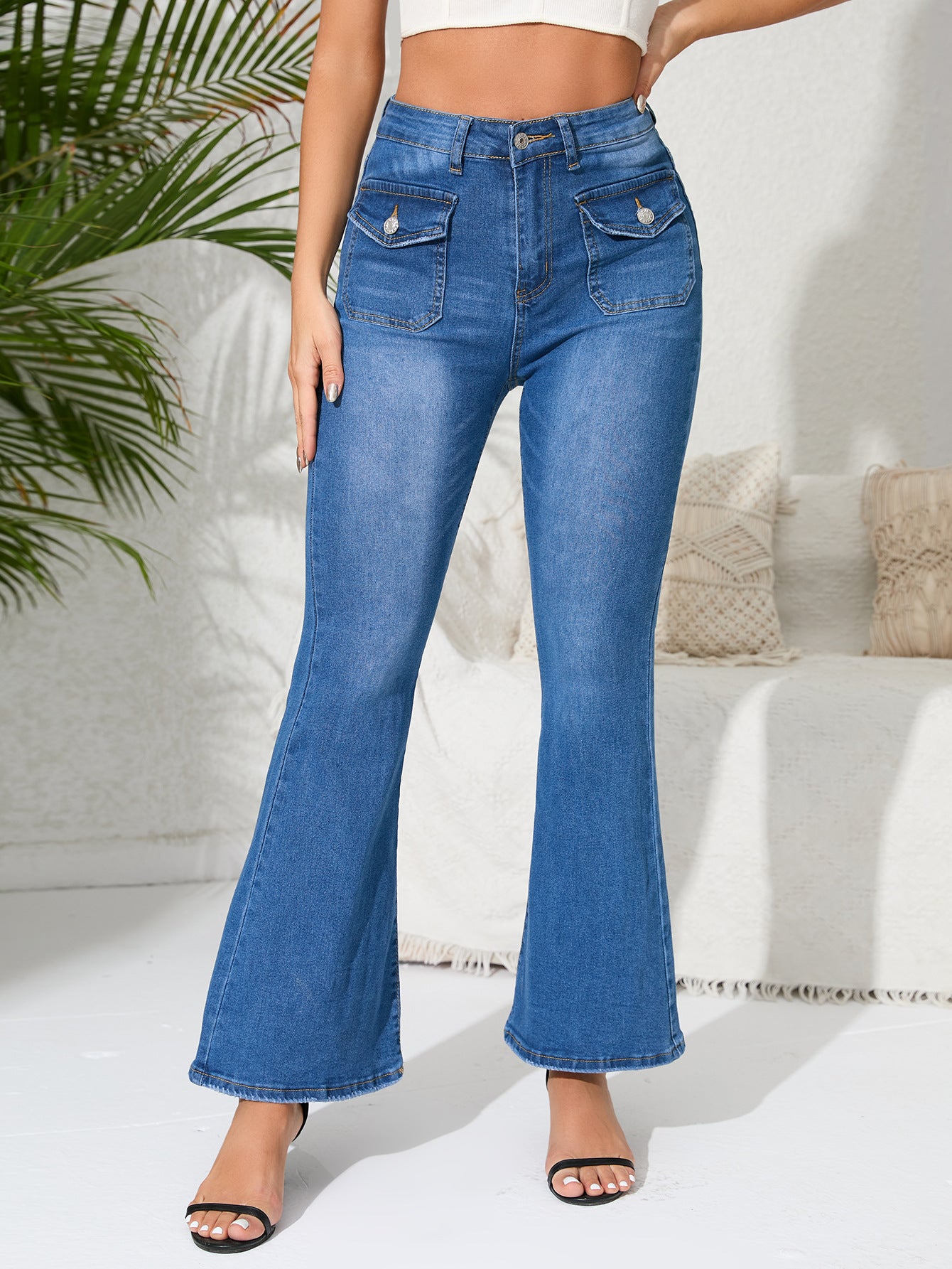 Pantalon en jean amincissant taille haute extensible spécial pour femmes