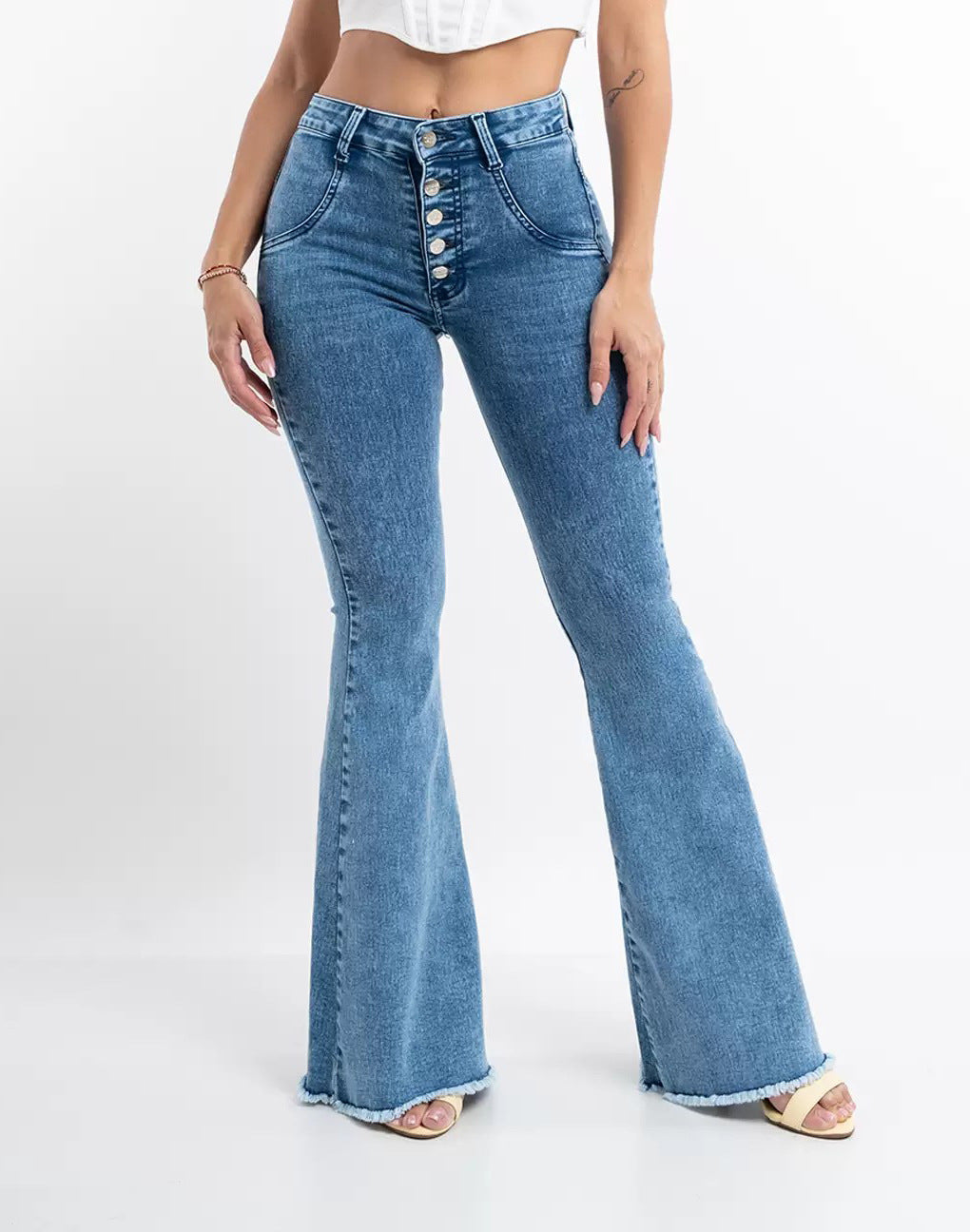 Jeans pour femmes, taille haute, extensible, spécial, avec pompons, pour femmes