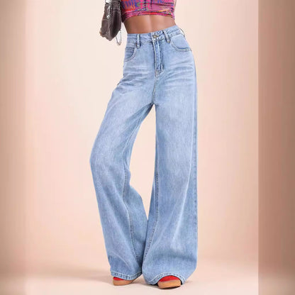 Draping Effect Pants Retro High Waist Loose Casual Wide Leg Pants Straight Pants Jeans Women Jeans