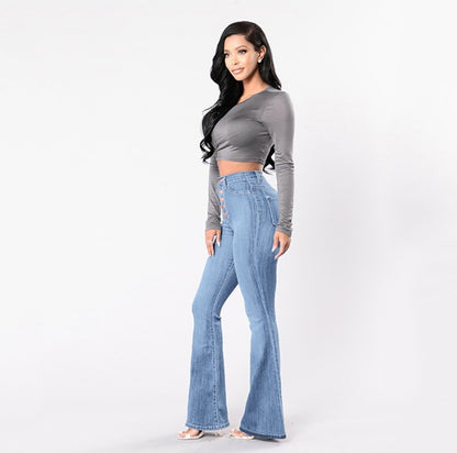 Stretch-Jeans mit hoher Taille und weitem Bein für Damen in Übergröße