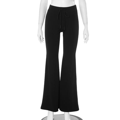 Casual Low Waist Tied Slim Fit Solid Color Bootcut Trousers Sexy Slimming High Summer Women