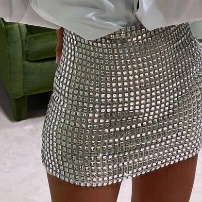 Jupe sac à hanche à paillettes en maille fine de couleur unie pour femmes au printemps