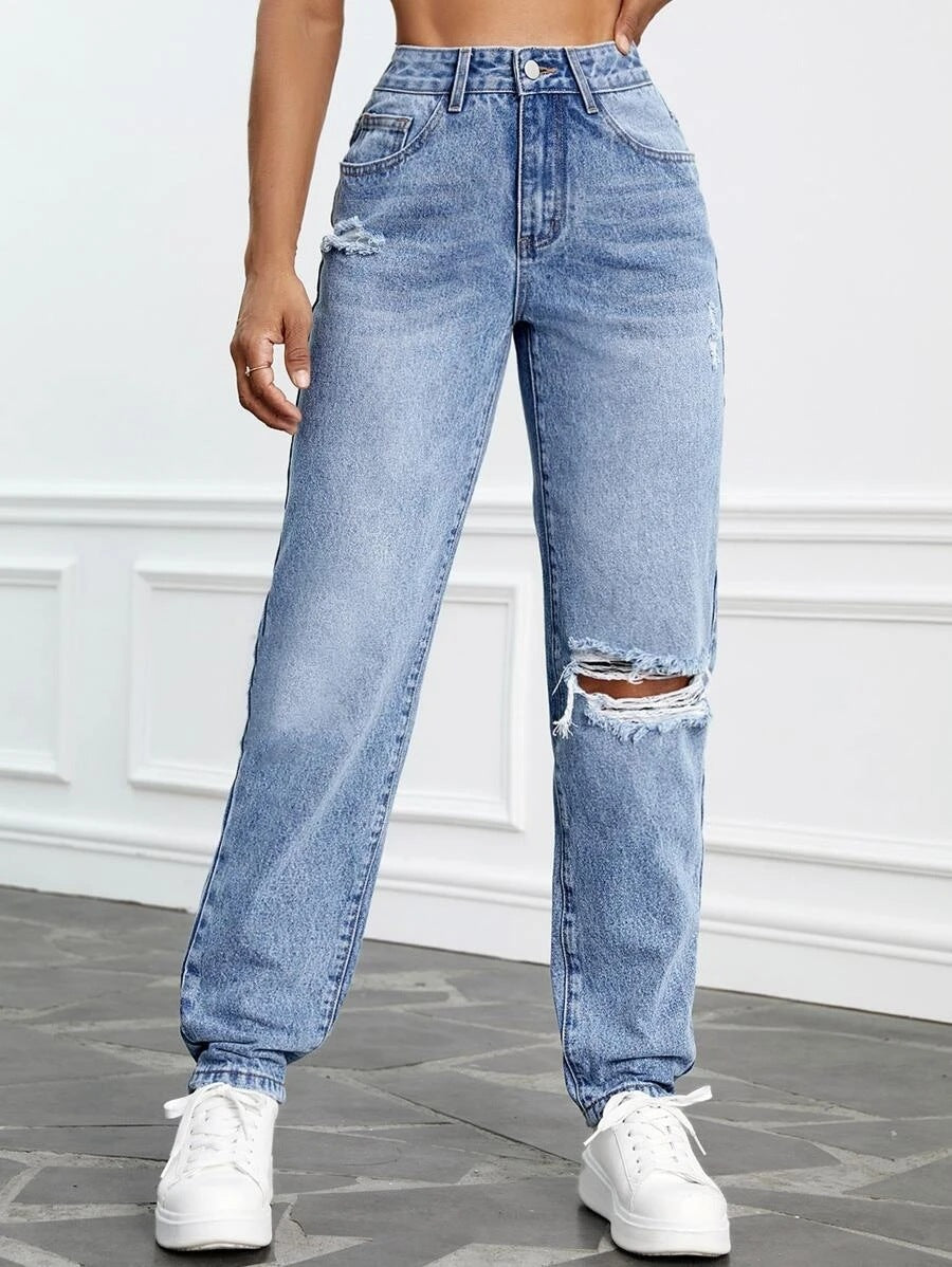 Vêtements pour femmes Jeans taille haute Pantalon ample à jambe droite