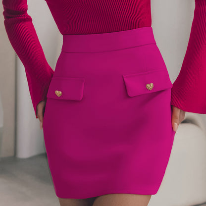 Pink Sexy Slim Hip Office Skirt Autumn Women Clothing Miniskirt