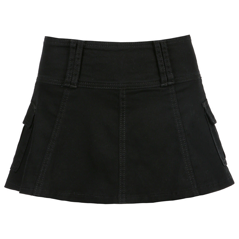 Preppy Age Reducing Pleated Skirt Pocket Casual Low Waist Sexy Sexy Hip Skirt Casual Short Skirt Women