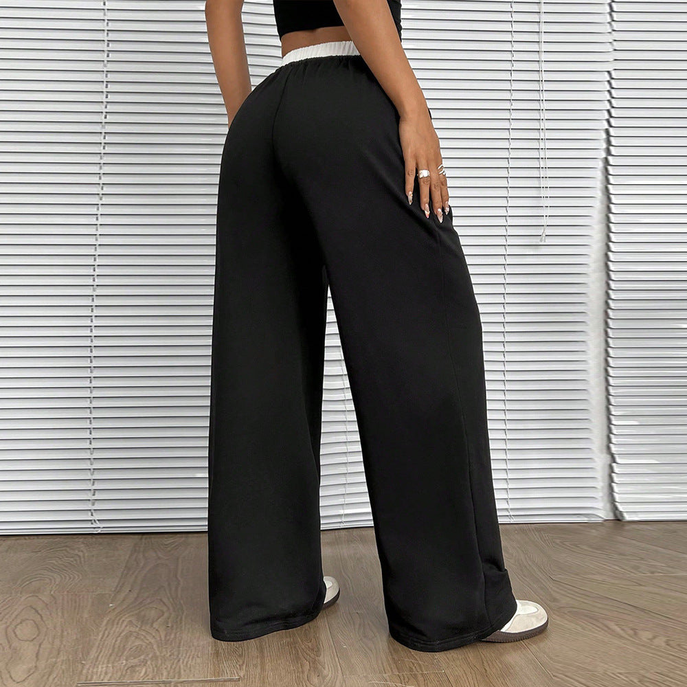 Simple Straight Casual Pants Autumn Winter Loose Slimming Elastic Waist Mop Trousers Women