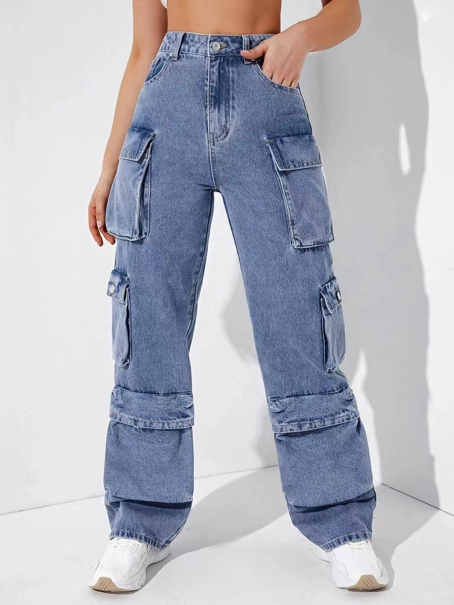 Fall Winter Overalls Women Source Multi-Bag Women's Pants Spleen Bag Jeans