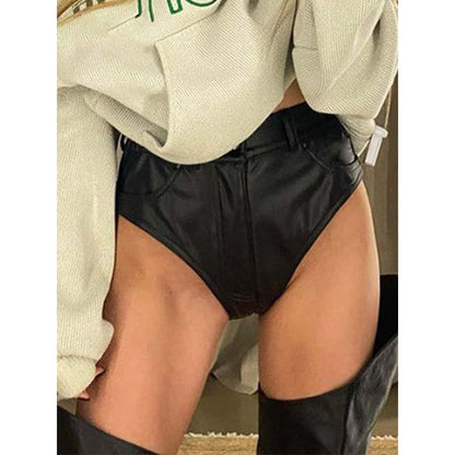 Short en cuir pour femme, automne hiver, taille haute, hanche, base en similicuir, élasticité, serré, sexy, pantalon ultra court en cuir