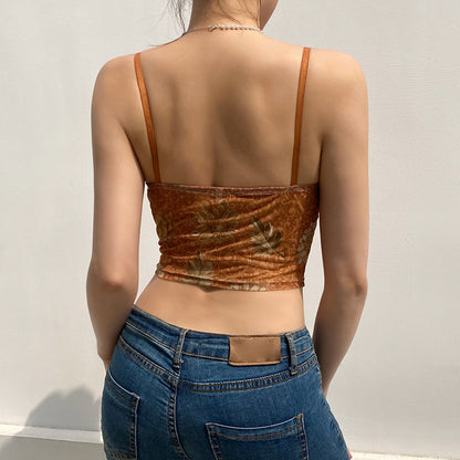 Mesh Gedruckt Slim Fit Sexy Rückenfreie Spaghetti-Träger Weste Für Frauen Sommer