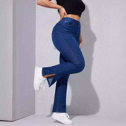 High Waist Stretch Slim Jeans mit Fußschlitz für Damen