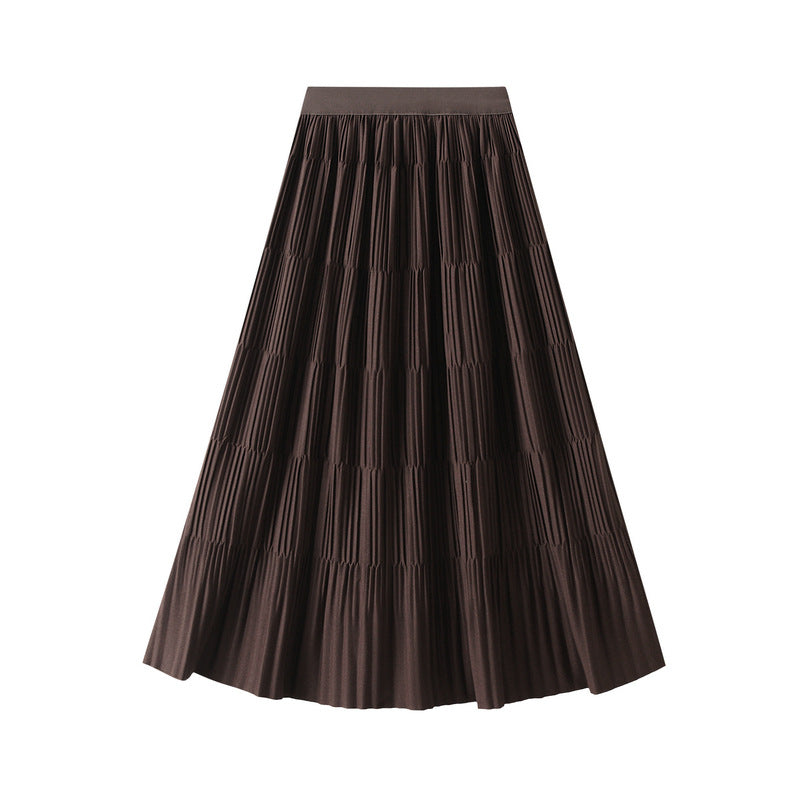 Mid Length Pleated Draping Skirt for Women Autumn Winter A line High Waist Skirt