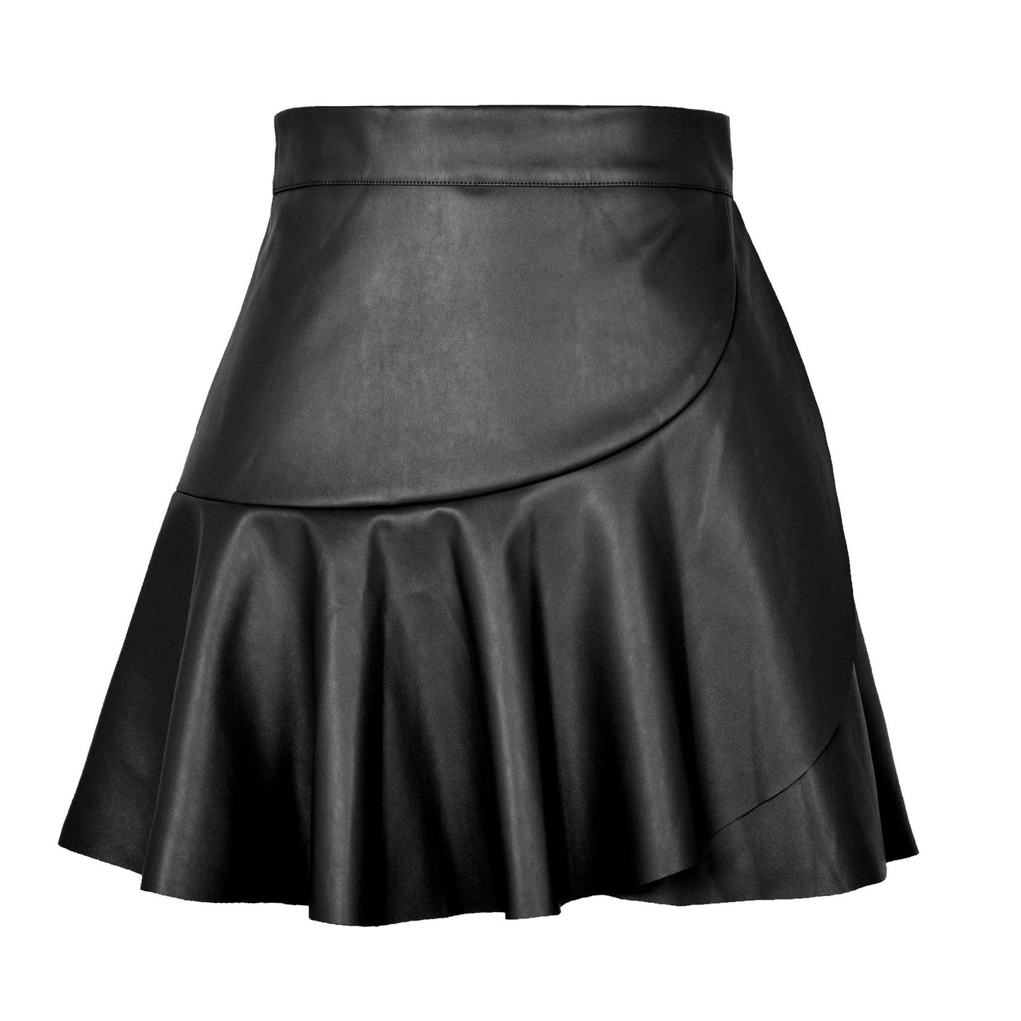 Jupe en cuir asymétrique irrégulière à volants taille haute Jupe sexy en similicuir sexy Vêtements pour femmes