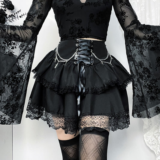 Summer Halloween Party Hipster Slim Chain Cross Double Layer Gothic Skirt Women