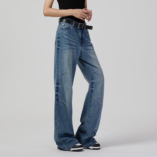 Jean rétro à jambe large pour femme, pantalon ample, décontracté et simple, en denim neutre, de haute qualité