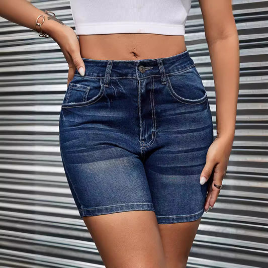 Jean taille haute pour femme, coupe slim, coupe droite, amincissante, élastique, pantalon court