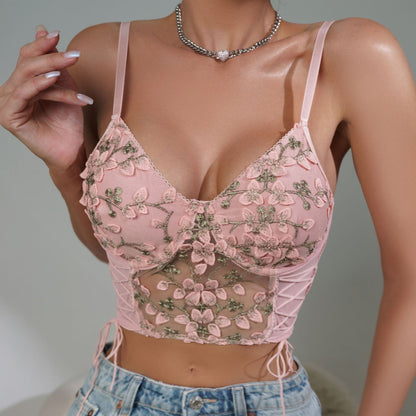 Sexy Stickerei Korsett mit Entbeinung Taillengürtel Band Sexy Sheer Mesh Sexy Unterwäsche für Frauen