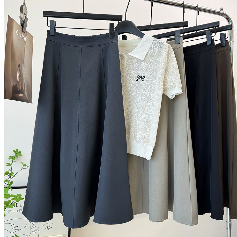 Professional Simple Skirt Women High Waist Fall A Line Skirt Umbrella Skirt Skirt Mid Length Expansion Skirt