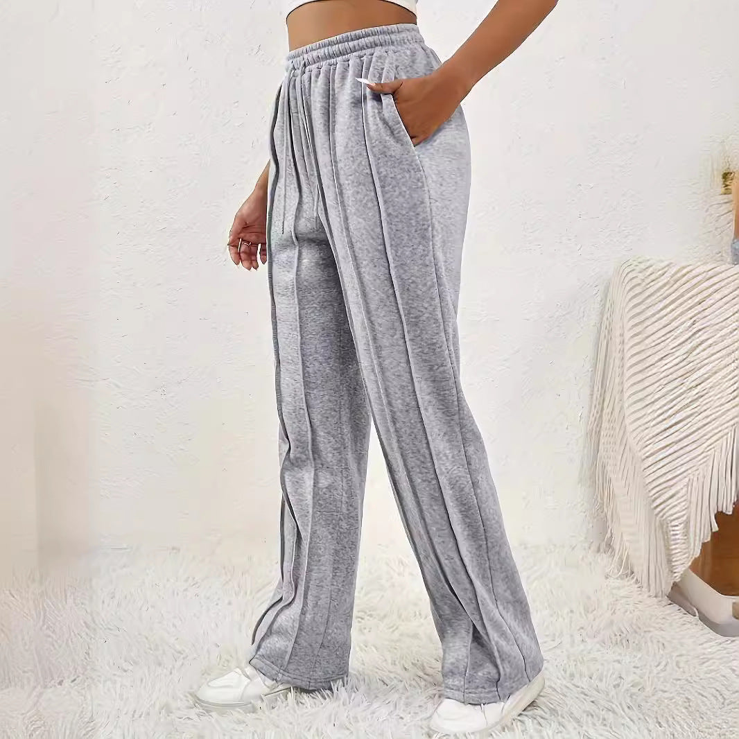 Pantalon de survêtement gris pour femme, taille haute, décontracté, jambe large, pantalon de survêtement ample, tendance