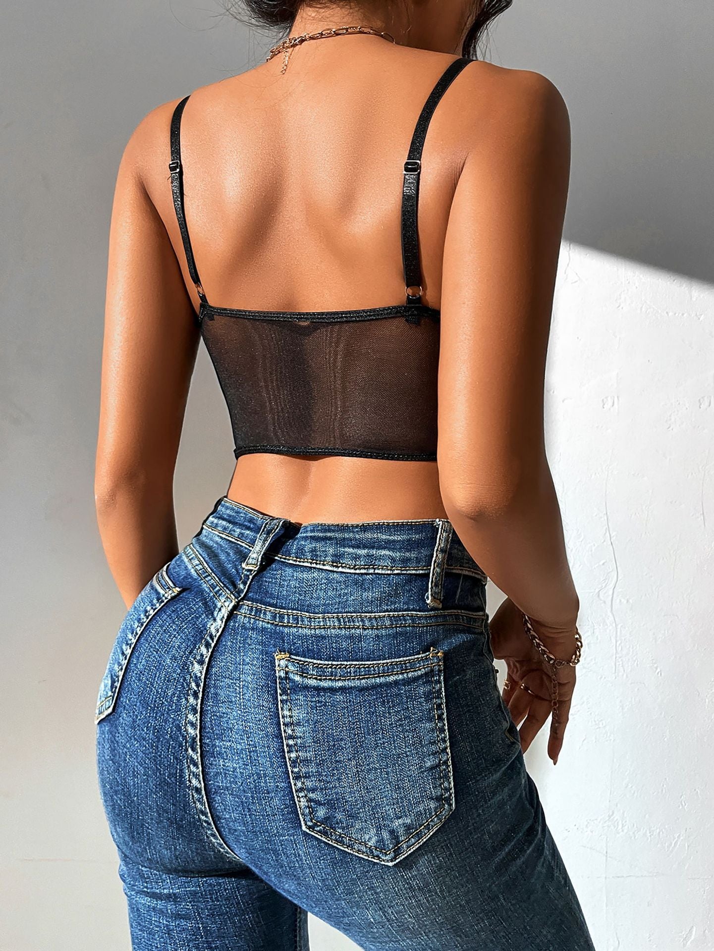 Spitze Spleißen Sling Weste Frauen Nachtclub Sexy Bare Back Mesh Wimpern