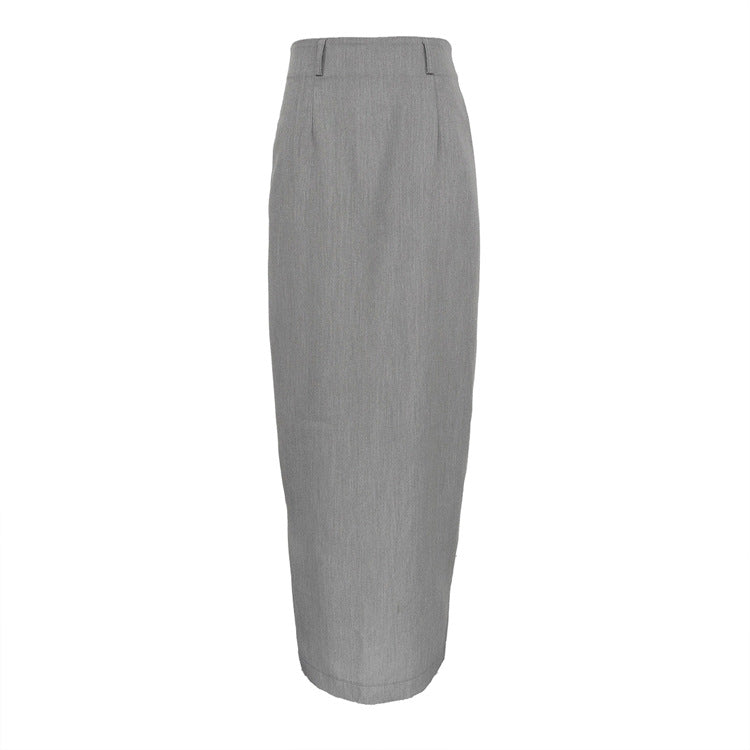 Fall Women Clothing Office French Gray Skirt High Waist Slimming Draping Fishtail Skirt Long Skirt