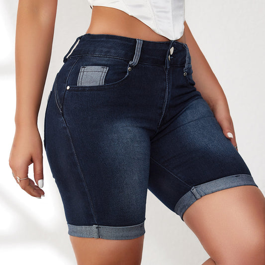 Curling Denim Short Shorts Women Summer Slimming Middle Pants