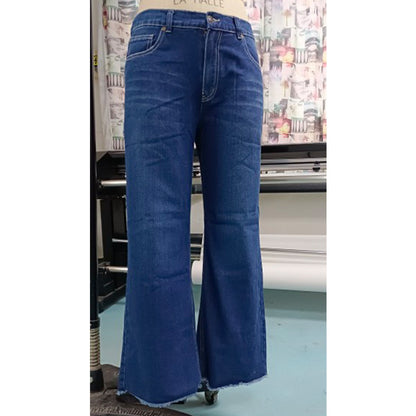 Pantalon de bureau droit en jean pour femme, taille moyenne, délavé