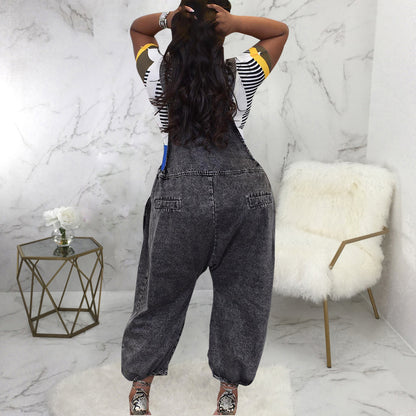 All Match Wide Leg Denim Loose Fitting Overalls