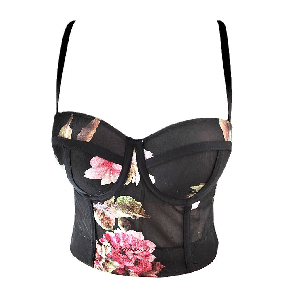 Gilet fleuri en fil de filet printemps été avec coussinet de poitrine façonnant le haut respirant de soutien de poitrine amincissant le corset désossé corset désossé corset