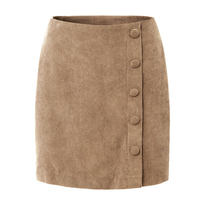 Women Clothing Corduroy Skirt Autumn Winter Solid Color Cloth Buckle Zipper Skirt High Waist Slim Hip Skirt