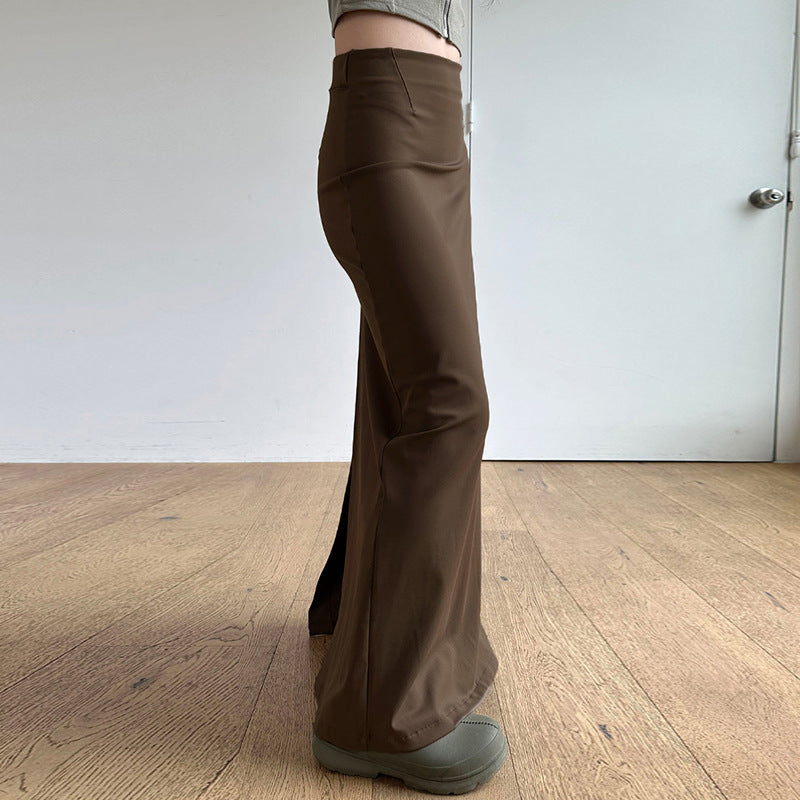 Jupe fendue sexy à taille basse et ourlet slim aux hanches, couleur unie, une pièce