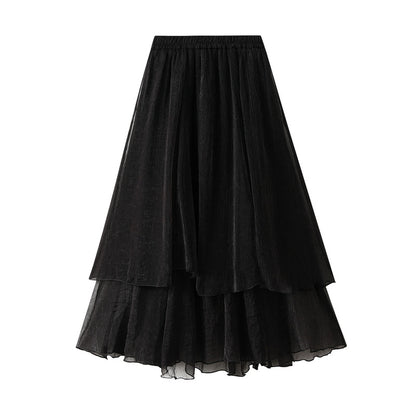 Spring Elegant Twilight Yarn Big Hem Skirt Midi Dress Women