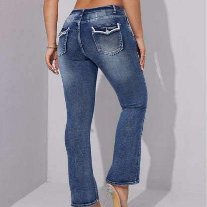 Jean skinny taille moyenne bleu clair doux coréen de printemps, micro-élastique, délavé, décontracté, amincissant, non lié