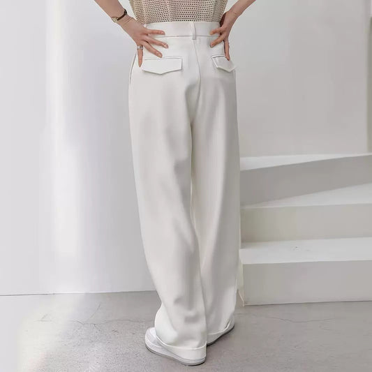 Popular Office Elegant High Waist Wide Leg Straight Casual Pants No Belt