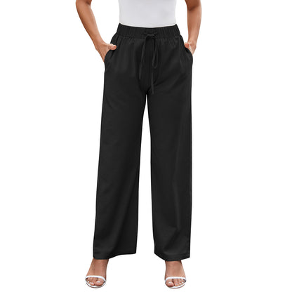 Pantalon pour femme Pantalon respirant en coton et lin Pantalon à jambe large avec cordon de serrage et poche