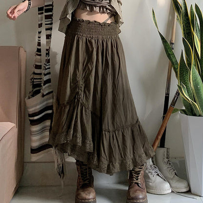 Street Retro Rock Hohe Taille Asymmetrische Spitze Nähte Casual Sexy Faltenrock