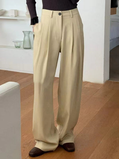 Popular Office Elegant High Waist Wide Leg Straight Casual Pants