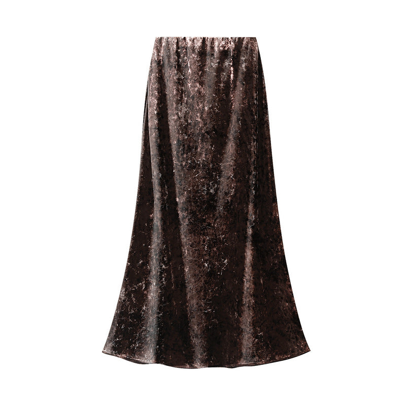 Diamond Velvet Skirt Women Autumn Winter Korean High Waist A line Skirt Mid Length Slimming Expansion Skirt