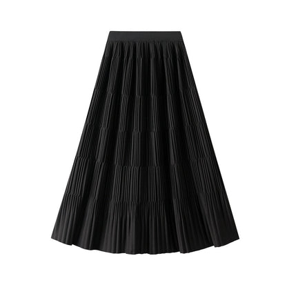 Mid Length Pleated Draping Skirt for Women Autumn Winter A line High Waist Skirt