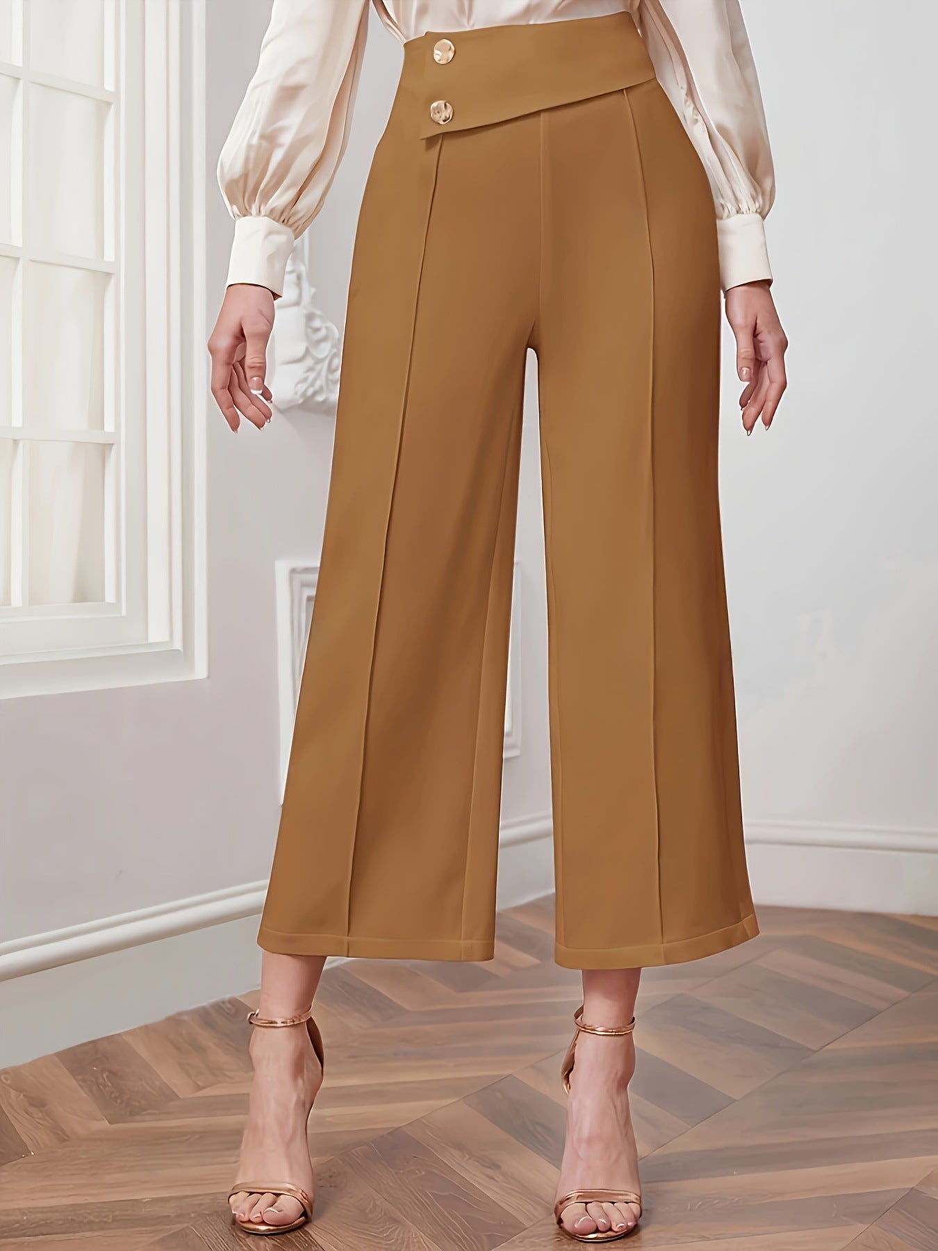 Pantalon large taille haute pour femme, pantalon décontracté ample et droit, taille haute, automne