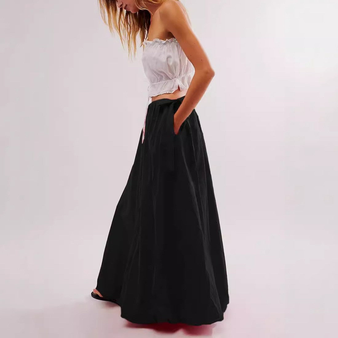 Elegant Bud Long Skirt Women Clothing Solid Color Tied Bow Casual Skirt Umbrella Skirt