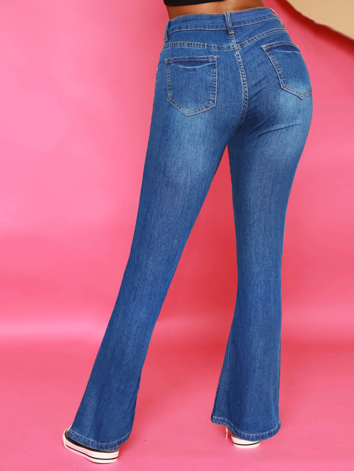 Simple Loose Micro Flared Casual Breasted Washed Denim Trousers Women