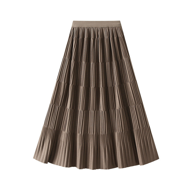 Mid Length Pleated Draping Skirt for Women Autumn Winter A line High Waist Skirt