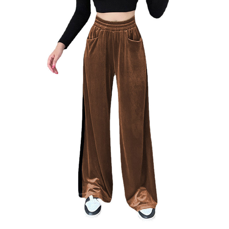 Fall Suede Waist Trimming Draping Stitching Straight Leg Pants Overalls Casual Pants